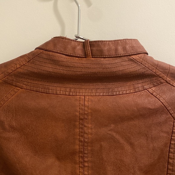 ana Faux Brown Leather Jacket Size Medium Moto Zipper - Picture 3 of 12